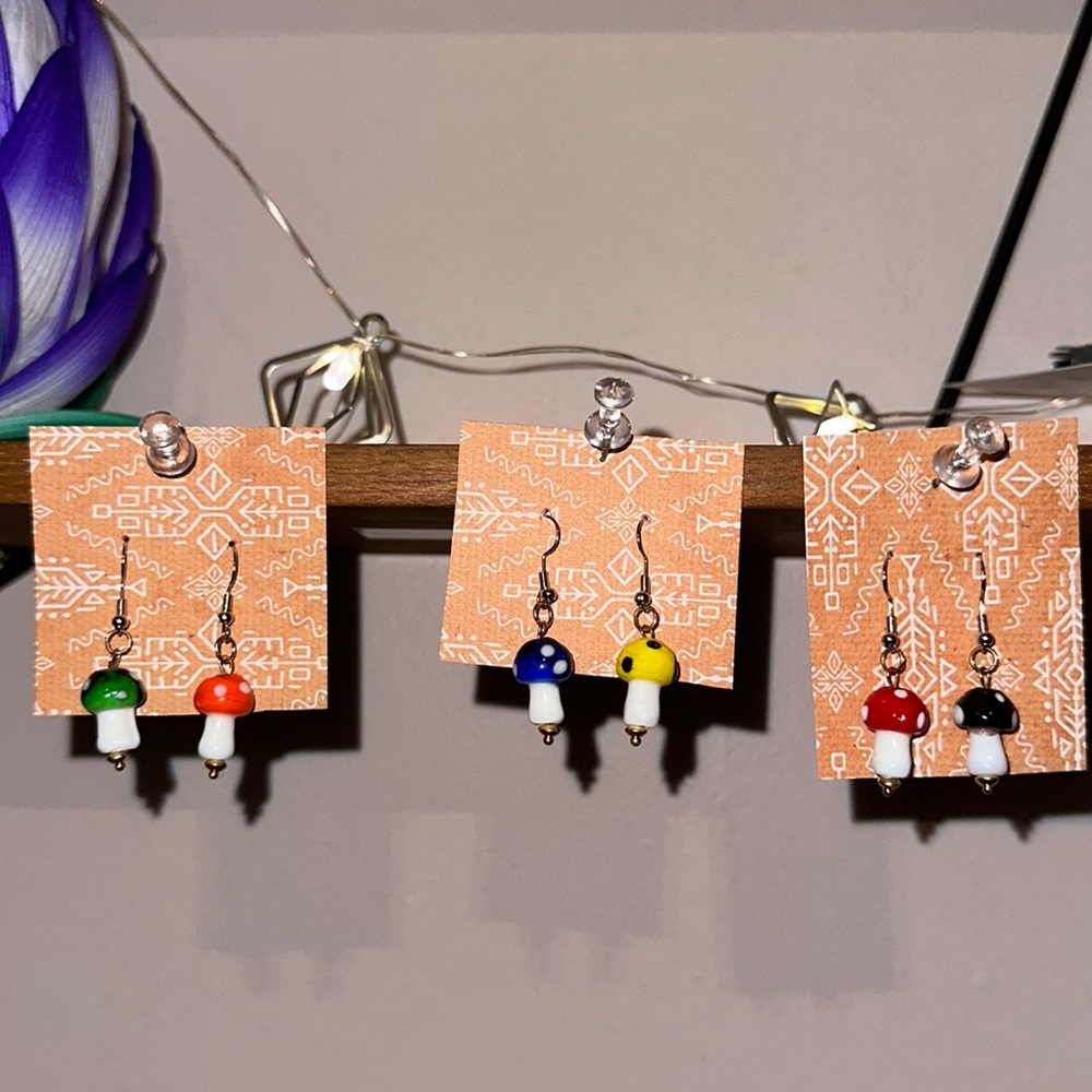 20/each Handmade blown glass mushroom earrings